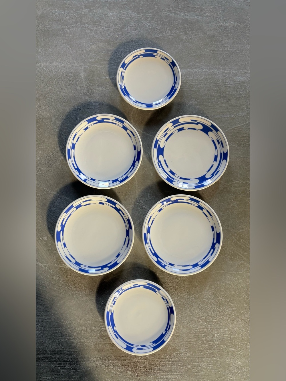 Vtg Syracuse China Blue Wave 6pc Restaurant Ware Set: 4 Bread Plates & 2 Saucers